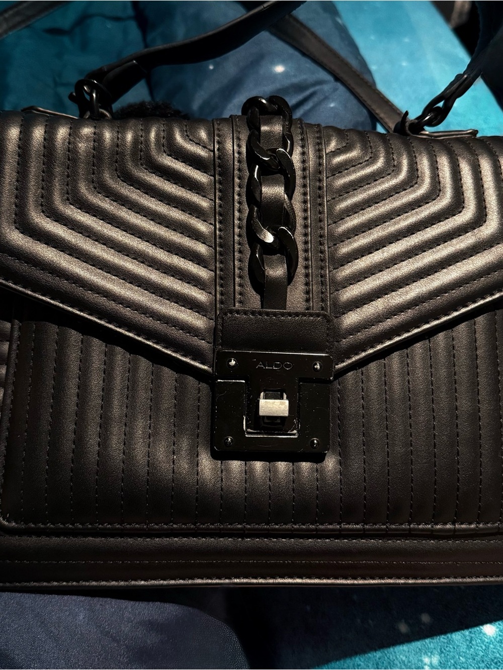 Aldo Black Quilted Chain-Accent Shoulder Bag